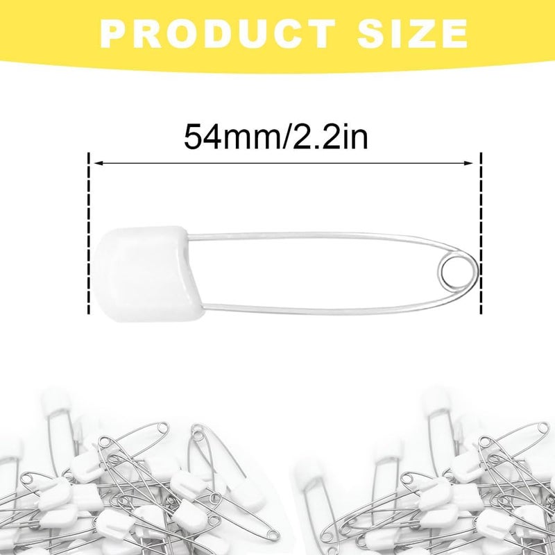 Yosawa 50 قطعة دبابيس أمان حفاضات بلاستيكية رأس 2.2" (أبيض) - Image 2
